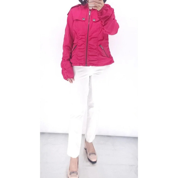 Burberry London Ruched Zip up Jacket Size US 8 Hot Pink Runs Small #1G416 - Picture 1 of 15